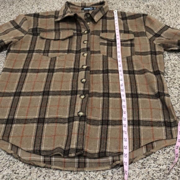Missguided Shacket Shirt Jacket Size 4 Brown Plaid - Picture 8 of 9